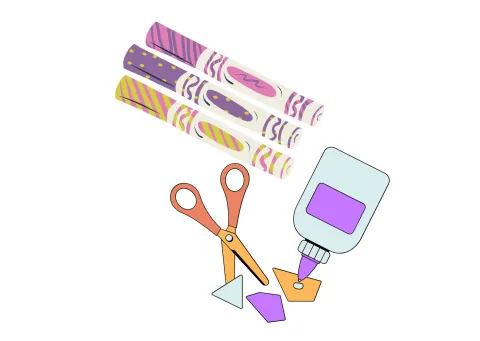 markers, scissors, glue, paper, craft supplies