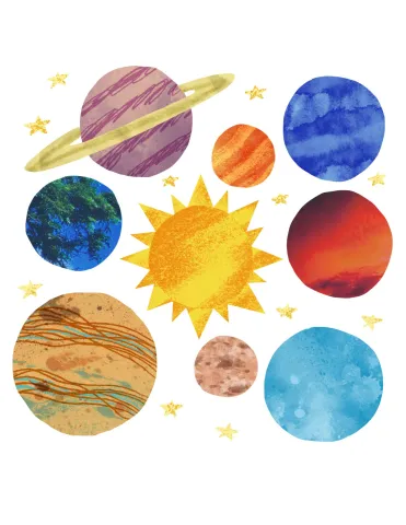 colorful drawings of planets and sun