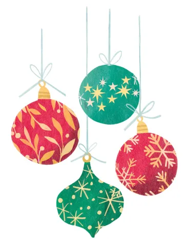 Green and red holiday tree ornaments