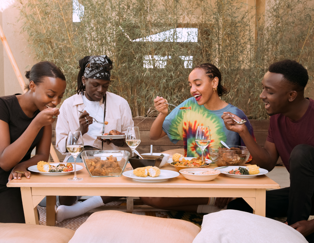 Teens eating at a table