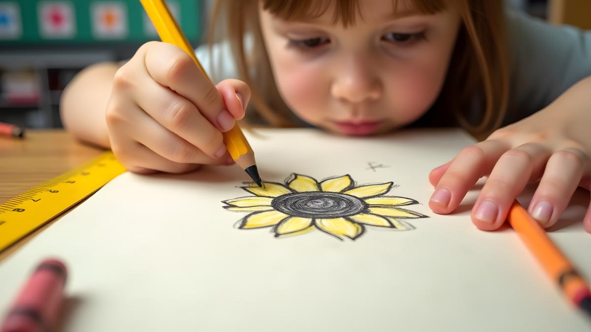 Child drawing a flower